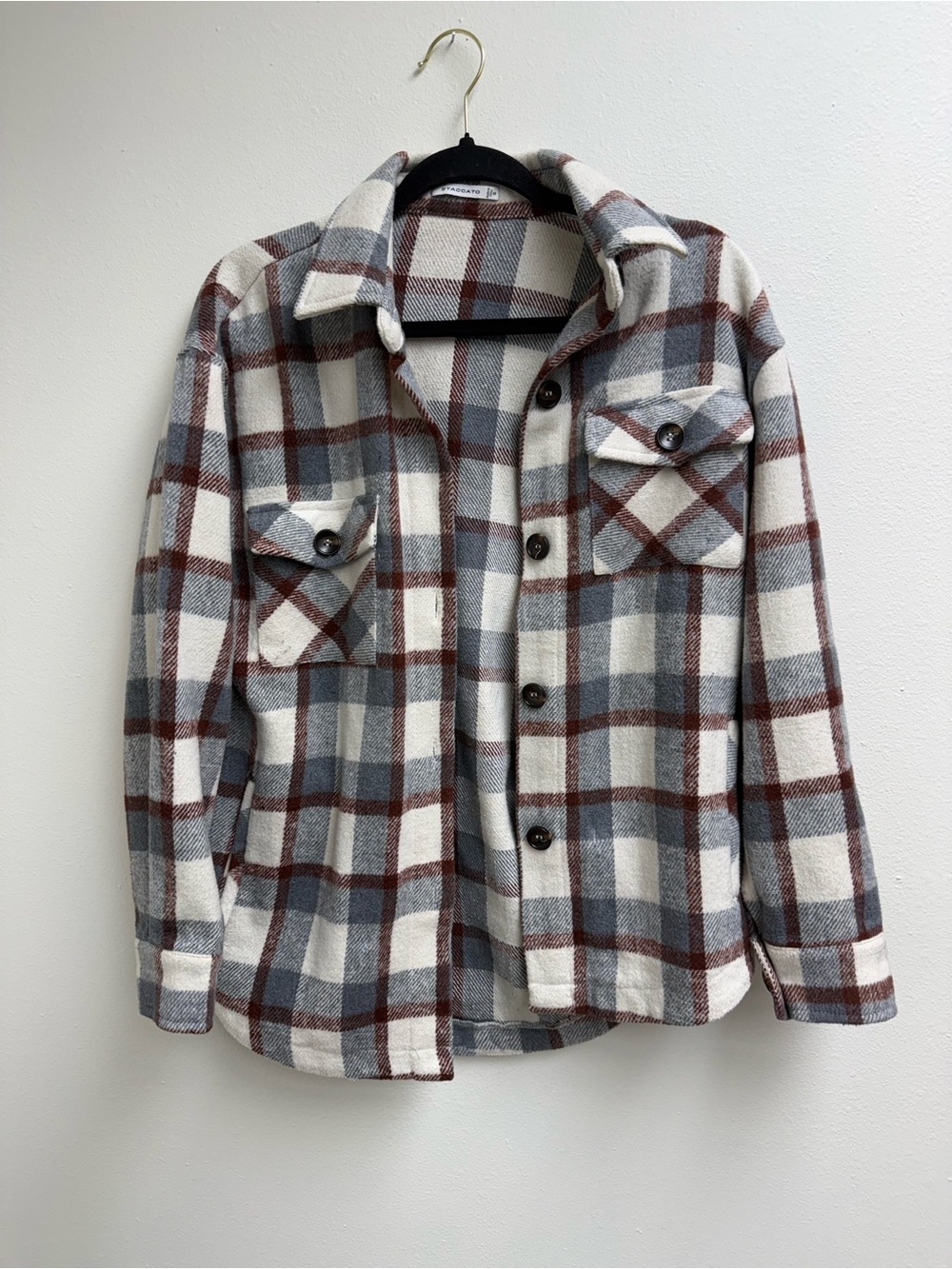 Staccato Plaid Shacket Jacket - Cream, Gray & Brown
